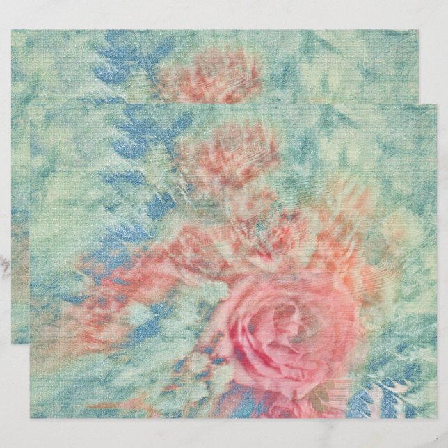 Floral Vintage Pink Teal Blue Texture (Front/Back)