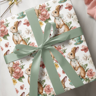 Floral Vintage Rabbits   Easter Wrapping Paper