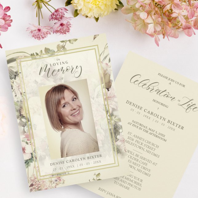Floral Vintage Romantic Memorial Funeral Card (Creator Uploaded)