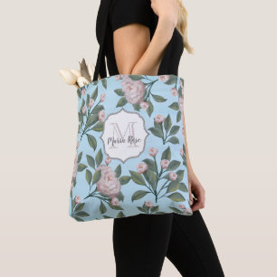 Floral Vintage Rose Elegant Flower Garden Monogram Tote Bag