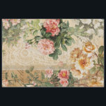Floral Vintage Rose Ephemera French Decoupage Tissue Paper<br><div class="desc">Image 3. Elegant vertical Victorian vintage botanical rose design, with musical score, script handwriting, French advertising ephemera, leaf foliage greenery and a paper lace doily background. This collage is part of a series of coordinating images perfect for utilizing on painted furniture, cabinet doors or to create sophisticated wall art crafting....</div>