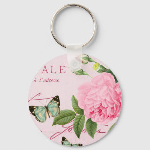 Floral vintage rose keychain in pink