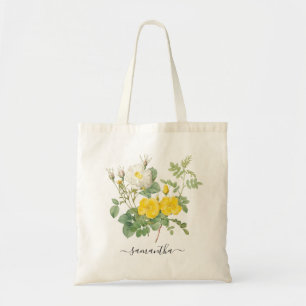 Floral Vintage Roses Yellow Botanical Personalized Tote Bag
