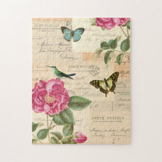 Floral vintage rustic rose flowers & butterflies jigsaw puzzle