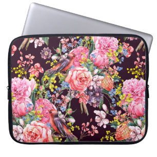 Floral Vintage Seamless Watercolor Background with Laptop Sleeve