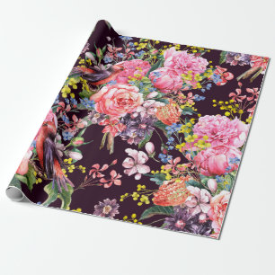 Floral Vintage Seamless Watercolor Background with Wrapping Paper