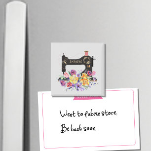 Floral Vintage Sewing Machine Monogram Magnet