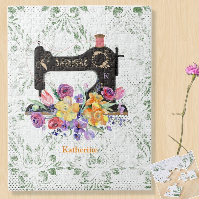 Floral Vintage Sewing Machine Personalized Jigsaw Puzzle (Creator Uploaded)