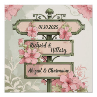 Floral Vintage Signpost – Family Names Custom Art Poster