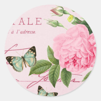 Floral vintage sticker w/ pink rose