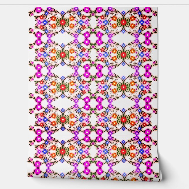 Floral Vintage Tile Ornaments Pattern Wallpaper (Unrolling)