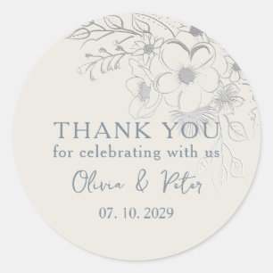 Floral Vintage Wedding Thank You Classic Round Sticker