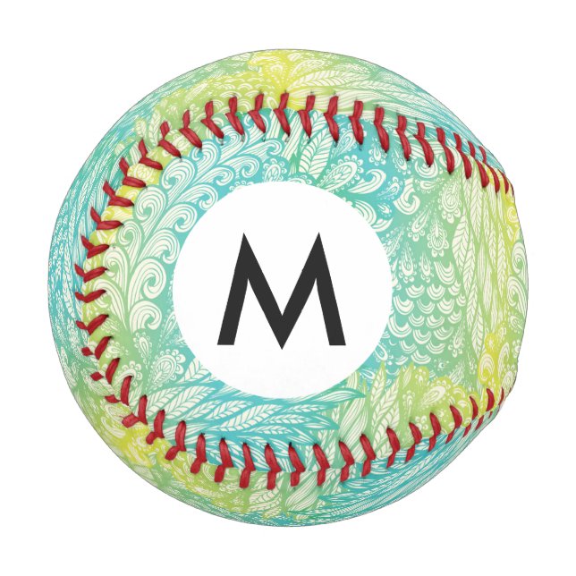 Floral Vintage Yellow And Blue Gradient Baseball (Front Left)