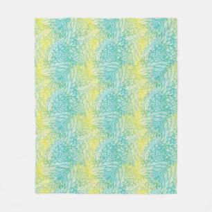Floral Vintage Yellow And Blue Gradient Fleece Blanket