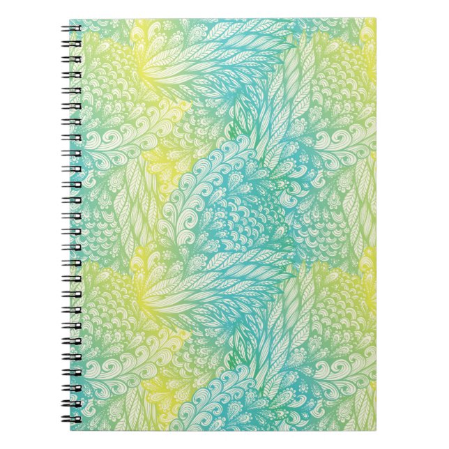 Floral Vintage Yellow And Blue Gradient Notebook (Front)
