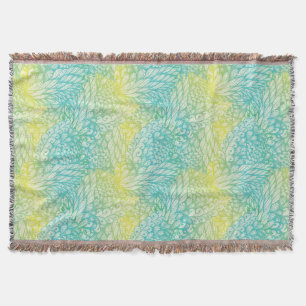 Floral Vintage Yellow And Blue Gradient Throw Blanket