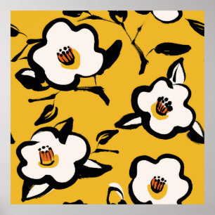 Floral Vintage yellow pattern with sketchy hand dr Poster