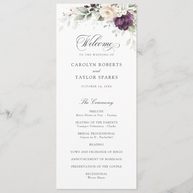 Floral violet blanc verdure Programme de mariage d (Devant)