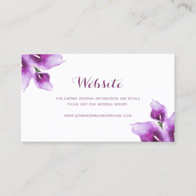 Floral violet Calla Lily Mariage Carte de site Web (Devant)