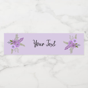 Floral Violet Lavender Watercolor Water Bottle Label