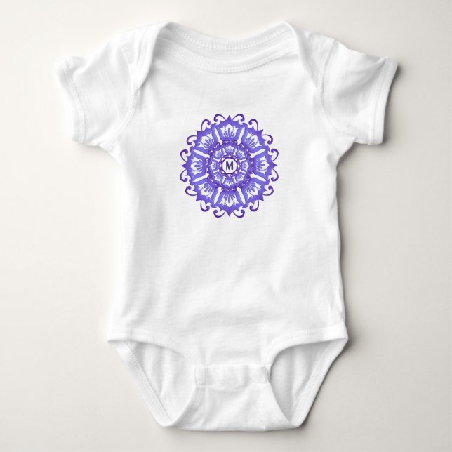 Floral violet mandala. Monogram. Baby Bodysuit (Front)