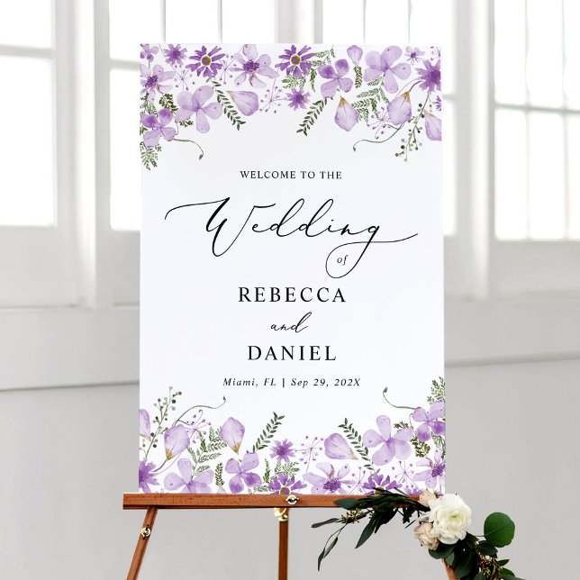 Floral violet moderne Bienvenue à notre affiche Ma (Créateur téléchargé)