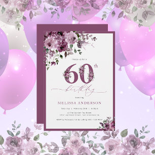 Floral violet moderne Invitation 60e anniversaire