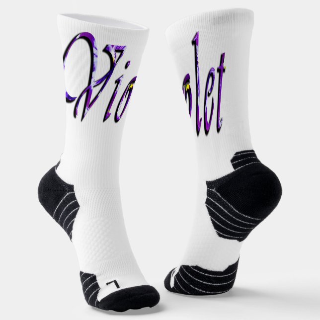 Floral Violet Name, Crew Socks (Angled)