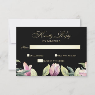 Floral violet noir et or mariage rsvp