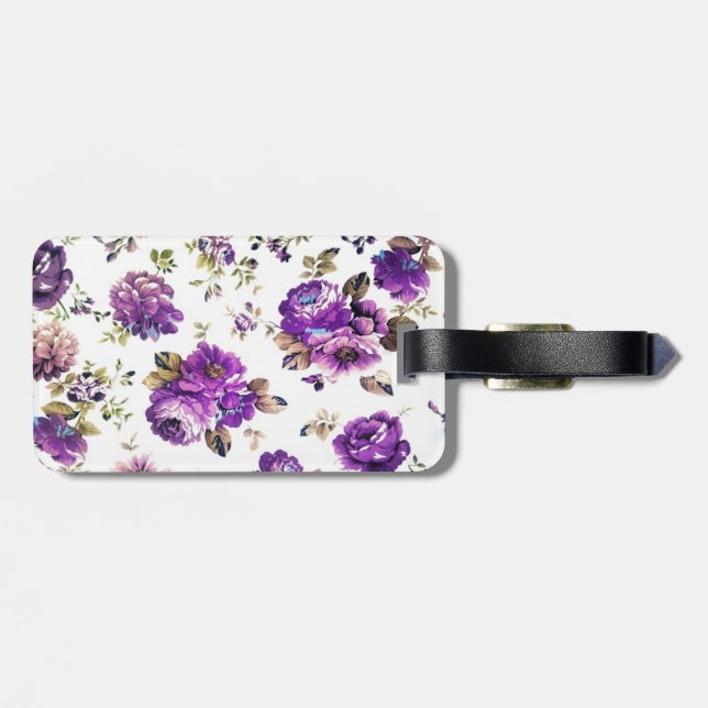 Floral Violet Pattern Luggage Tag (Back Horizontal)