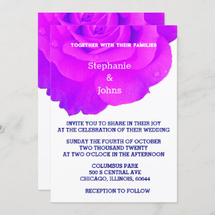 Floral Violet Pink Rose Elegant Boho Wedding Invitation