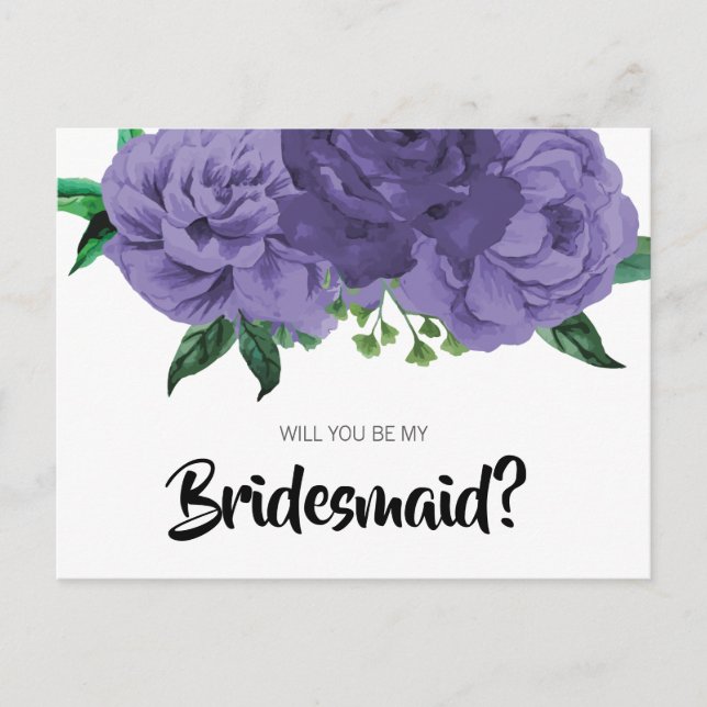 Floral Violet Purple Be My Bridesmaid Postcard (Front)