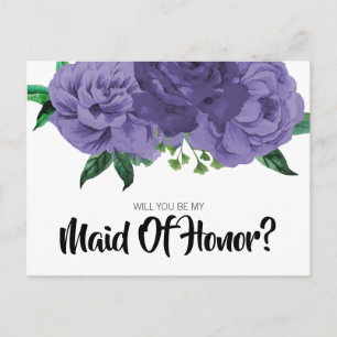 Floral Violet Purple Be My Maid of Honour Postcard