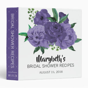 Floral Violet Purple Bridal Shower Recipe Binder