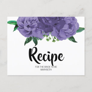 Floral Violet Purple Bridal Shower Recipe Postcard