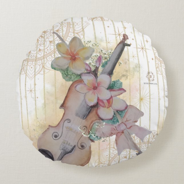Floral Violin Boganhues Print Round Pillow (Front)