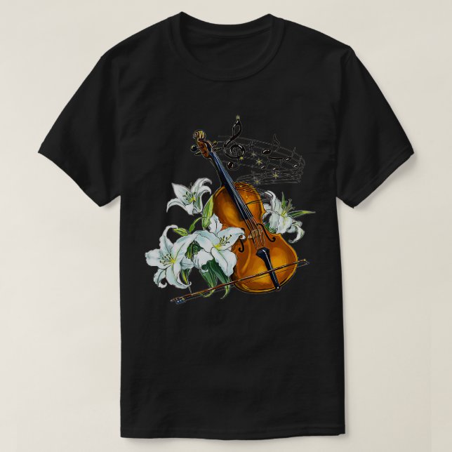 Floral Violin  Lilies Flower  T-Shirt (Design Front)