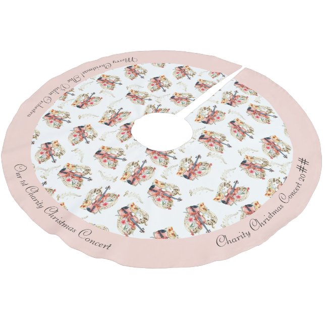 Floral Violins Gold Music Notes Christmas Holiday Brushed Polyester Tree Skirt (Angled)