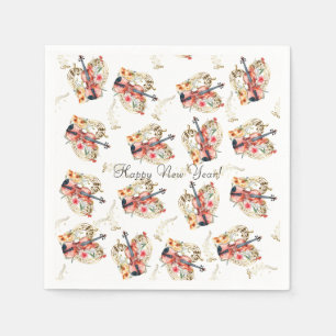 Floral Violins Gold Music Notes Christmas Holiday Napkin