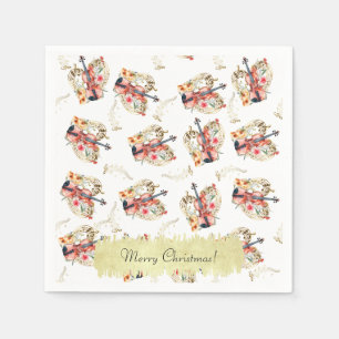Floral Violins Gold Music Notes Christmas Holiday  Napkin