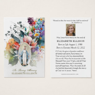 Floral Virgin Mary Fatima Funeral Prayer Card