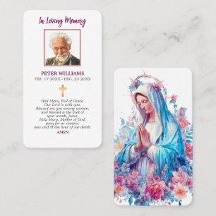 Floral Virgin Mary Memorial Funeral Prayer Card