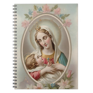 Floral Virgin Mary with Jesus Child Notebook