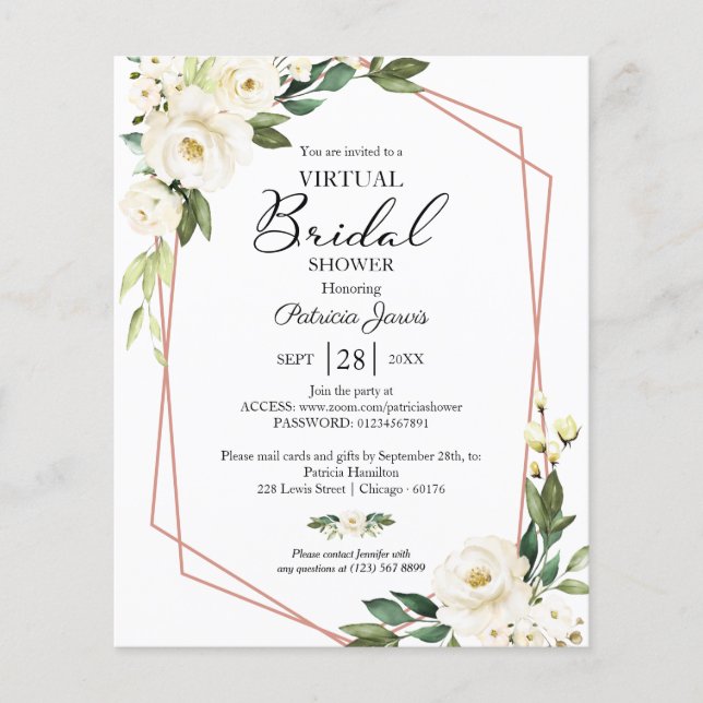 Floral Virtual Bridal Shower Budget Invitation (Front)