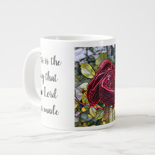 Floral w/ Scripture Verse, "Stained Glass" Rose Large Coffee Mug