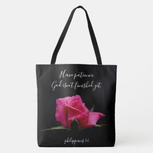 Floral w/ Verse; red rose blossom, Philippians 1:6 Tote Bag