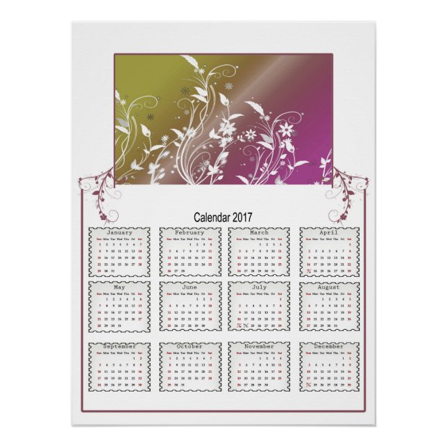 Floral Wall Calendar 2017 Poster (Front)