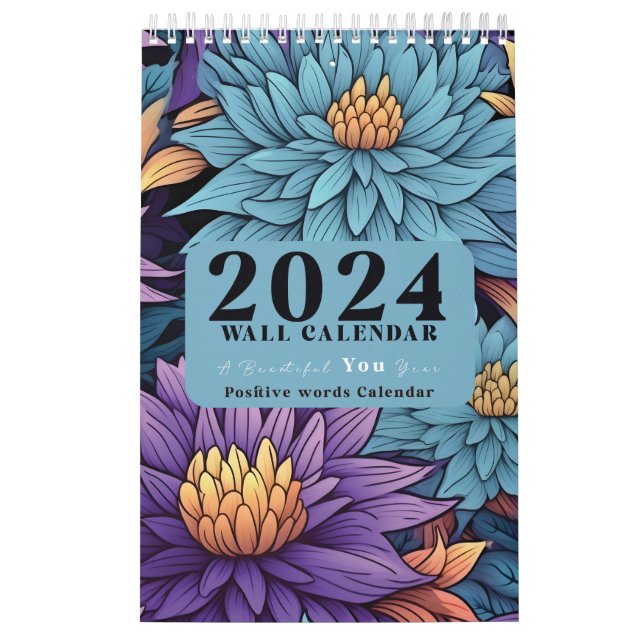Floral Wall Calendar 2024 with positive words (Cover)