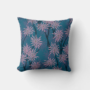 Floral wallpaper: Asian navy blue, pink. Throw Pillow