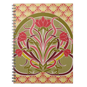 Floral wallpaper in art nouveau style, vintage ill notebook
